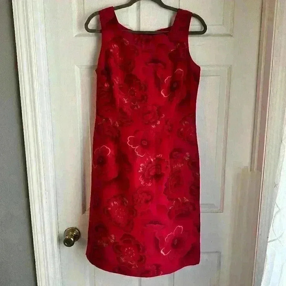 Coldwater Creek Red Floral Silk Dress Women’s Size 10 - Picture 1 of 5